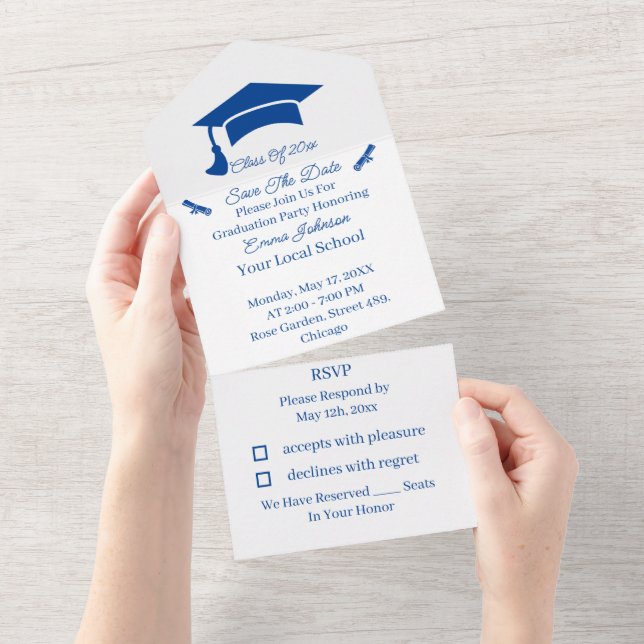 Simple Blue Personalised Save The Date All In One Invitation (Tearaway)