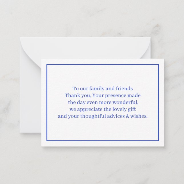 Simple Blue Personalised Wedding Thank You Card (Back)