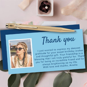 Simple Blue Photo Birthday  Thank You Card