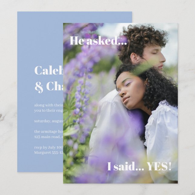 Simple Blue Photo Engagement Party Invitation (Front/Back)