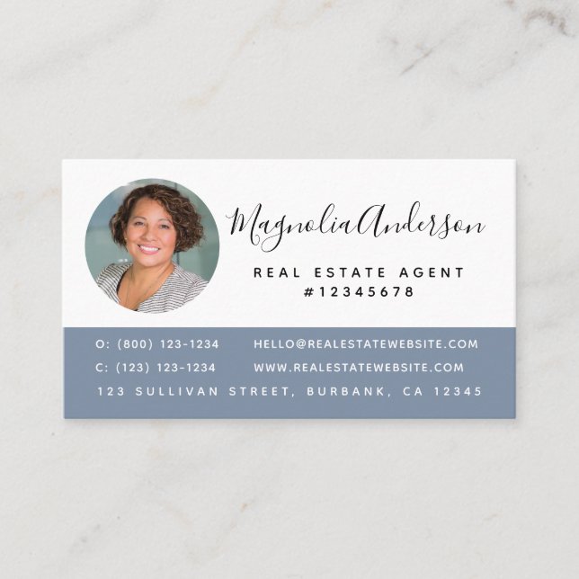 Simple Blue Photo Real Estate Agent Business Card (Front)