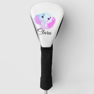 Simple blue pink baby elephant watercolor add name golf head cover