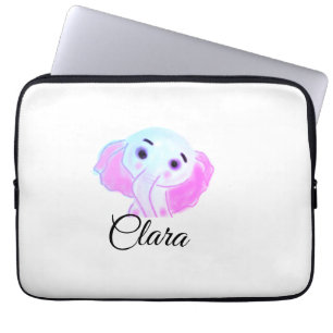 Simple blue pink baby elephant watercolor add name laptop sleeve