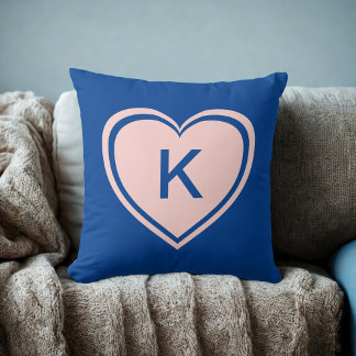 Simple Blue Pink Heart Monogram Valentine`s Day Cushion