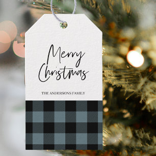 Simple Blue Plaid & Merry Christmas Gift Tags