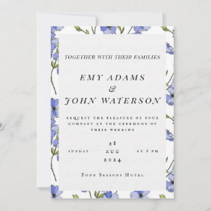 simple blue & purple florid wedding invitation 