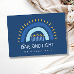 Simple Blue Rainbow Candles Love & Light Hanukkah Holiday Card<br><div class="desc">If you need any further customisation please feel free to message me on yellowfebstudio@gmail.com.</div>