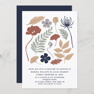 Simple Blue Redwood Flowers Floral Modern Wedding Invitation