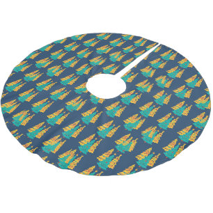 Simple Blue retro Christmas pine tree Pattern Brushed Polyester Tree Skirt