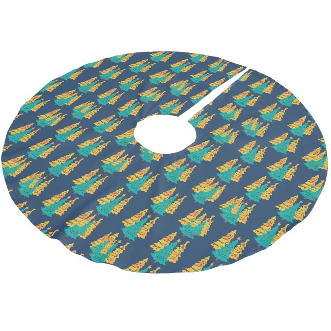 Simple Blue retro Christmas pine tree Pattern Brushed Polyester Tree Skirt (Angled)