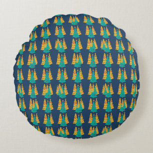Simple Blue retro Christmas pine tree Pattern Round Cushion