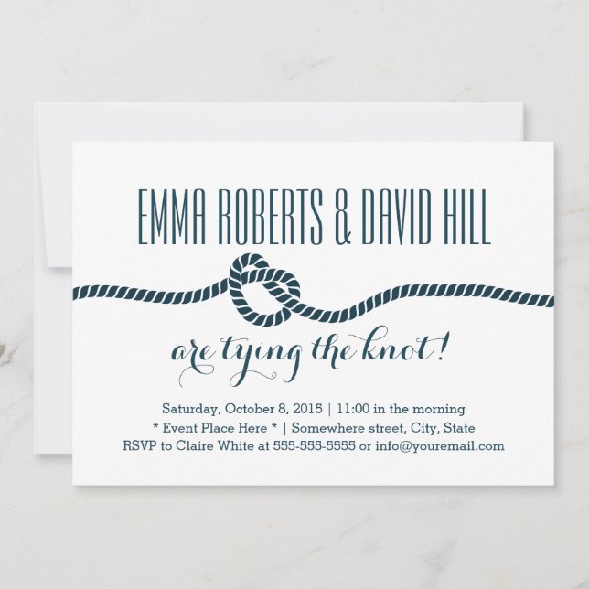 Simple Blue Rope Knot Wedding Invitations (Front)