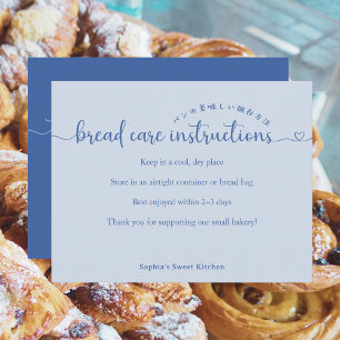 Simple Blue Script Bread Care Instructions Bakery Thank You Card