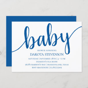 Simple Blue Script   Cerulean Flourish Baby Shower Invitation