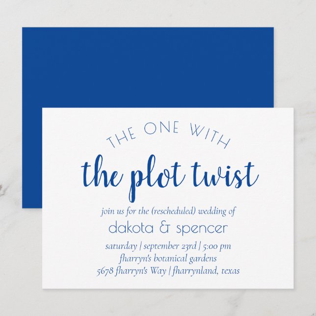 Simple Blue Script | Cerulean One with Plot Twist Invitation (Front/Back)