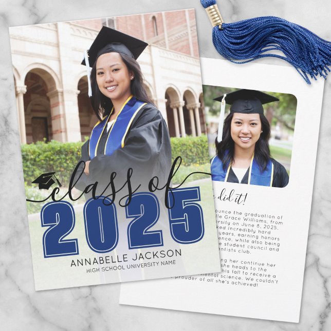 Simple Blue Script Graduate Photo Graduation Announcement (Simple Blue Script Graduate Photo Graduation Announcement)
