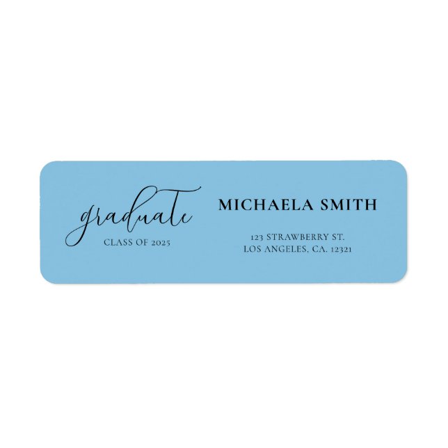 Simple Blue Script Graduation Return Address Label (Front)