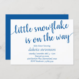 Simple Blue Script   Little Snowflake on the Way Invitation