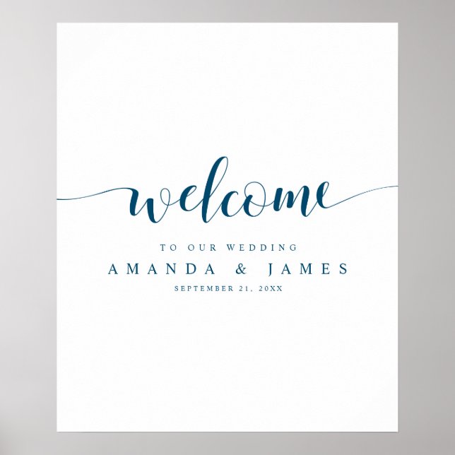 Simple Blue Script Wedding Welcome Poster (Front)