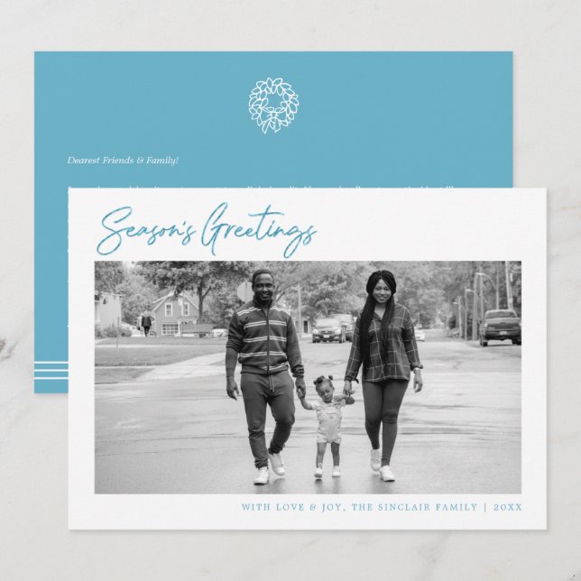 Simple Blue Season’s Greetings Holiday Photo (Front/Back)