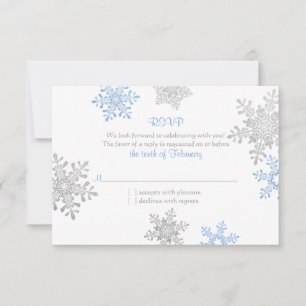 Simple Blue Silver Snowflake Winter Wedding RSVP Card
