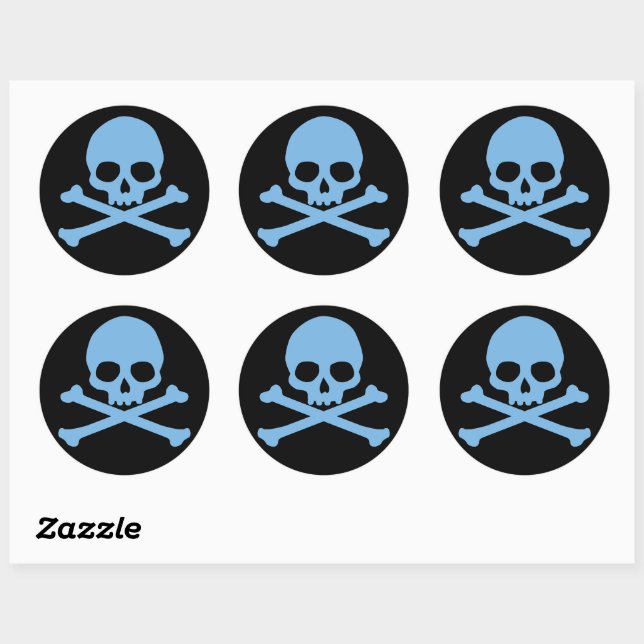Simple Blue Skull and Crossbones Classic Round Sticker (Sheet)
