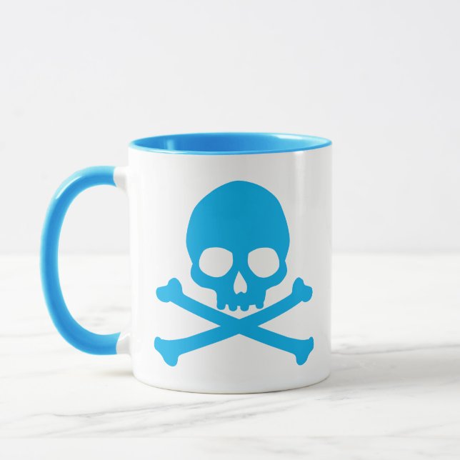 Simple Blue Skull and Crossbones Mug (Left)