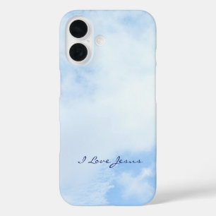 Simple Blue Sky Photo I Love Jesus Christian iPhone 16 Case