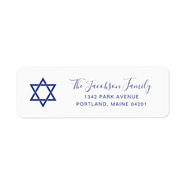 Simple Blue Star of David Hanukkah Return Address Label (Front)