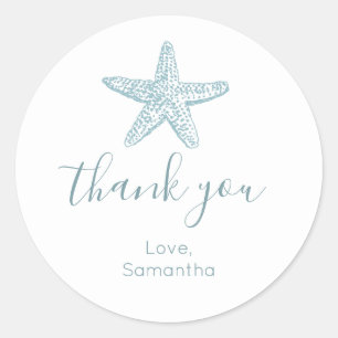 Simple Blue Starfish baby shower Thank You favor Classic Round Sticker