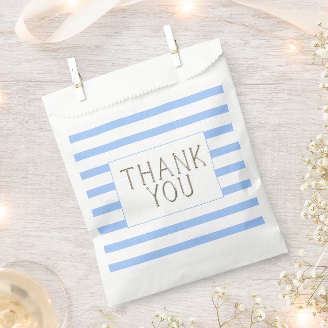 Simple Blue Striped Baby Boy Thank You    Favour Bag (Clipped)