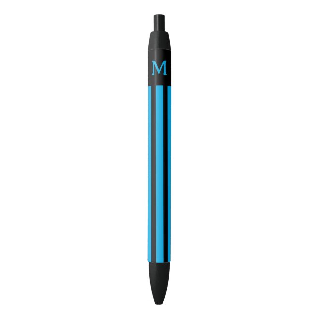 Simple Blue Striped Initial Black Ink Pen (Front Vertical)