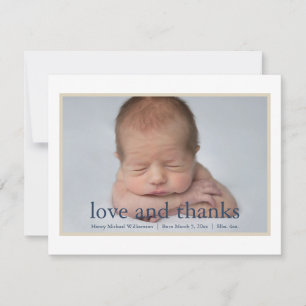 Simple Blue Tan Newborn Photo Thank You Card