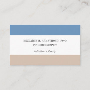 Simple Blue Tan Psychotherapist Business Card