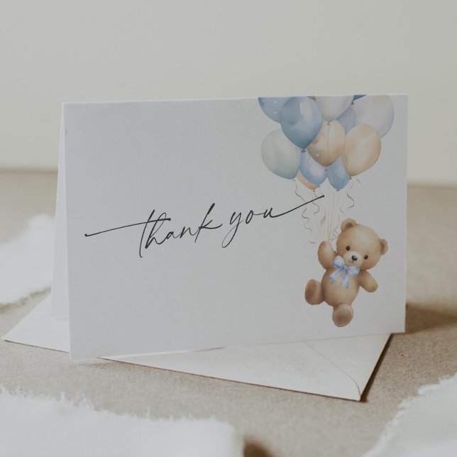 Simple Blue Teddy Bear Baby Boy Shower Thank You Card (Blue We Can Bearly Wait, Teddy Bear Gender Neutral baby Shower Thank you Cards.)