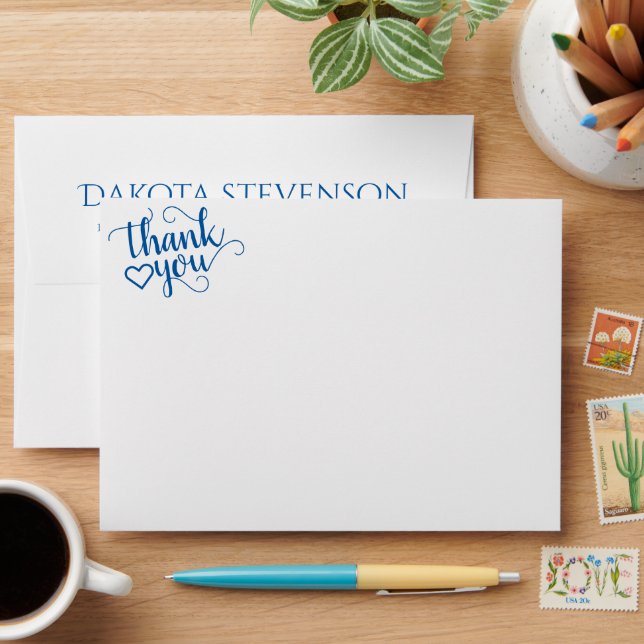 Simple Blue Thank You | Flourish Return Address Envelope (Desk)