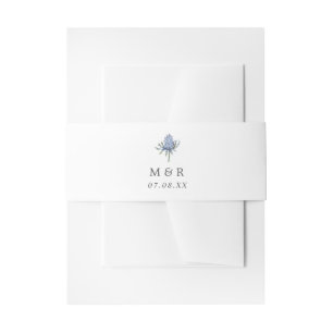 Simple Blue Thistle Monogram Wedding Invitation Belly Band