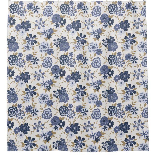 Simple Blue Vine Flowers Botanical Shower Curtain (Front)
