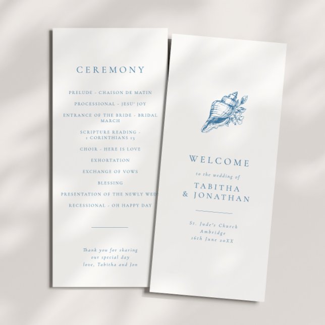 Simple Blue Vintage Seashell Wedding Program (Creator Uploaded)