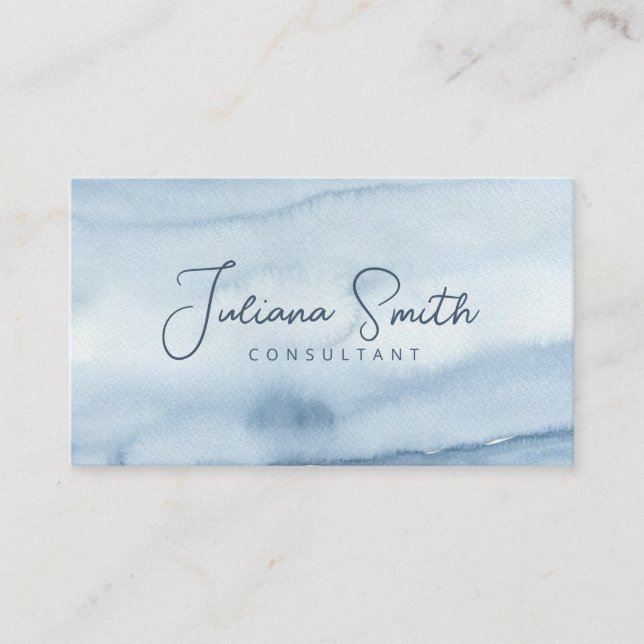 Simple Blue Watercolor Business Card (Front)