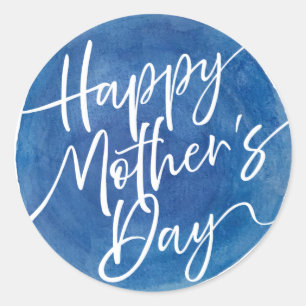 Simple blue watercolor circle Mother’s Day script Classic Round Sticker