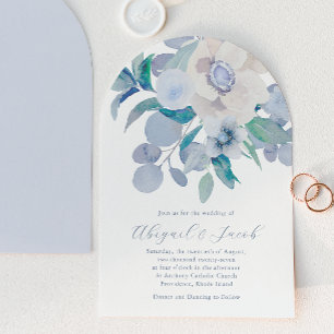 Simple Blue Watercolor Floral Arch Wedding Invitation