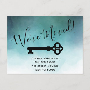 Simple blue watercolor key moving announcement postcard