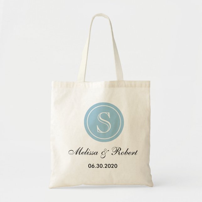 Simple Blue Wedding Monogram Tote Bag (Front)