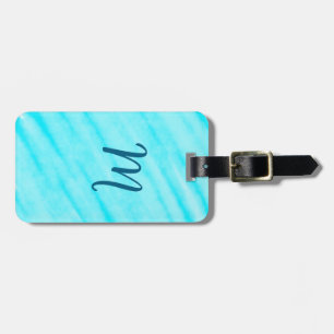 simple blue whi watercolor lines add your monogram luggage tag