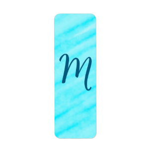 simple blue whi watercolor lines add your monogram return address label