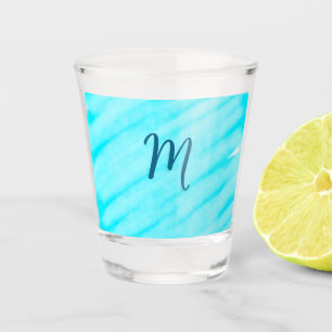 simple blue whi watercolor lines add your monogram shot glass