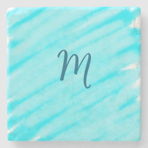 simple blue whi watercolor lines add your monogram stone coaster