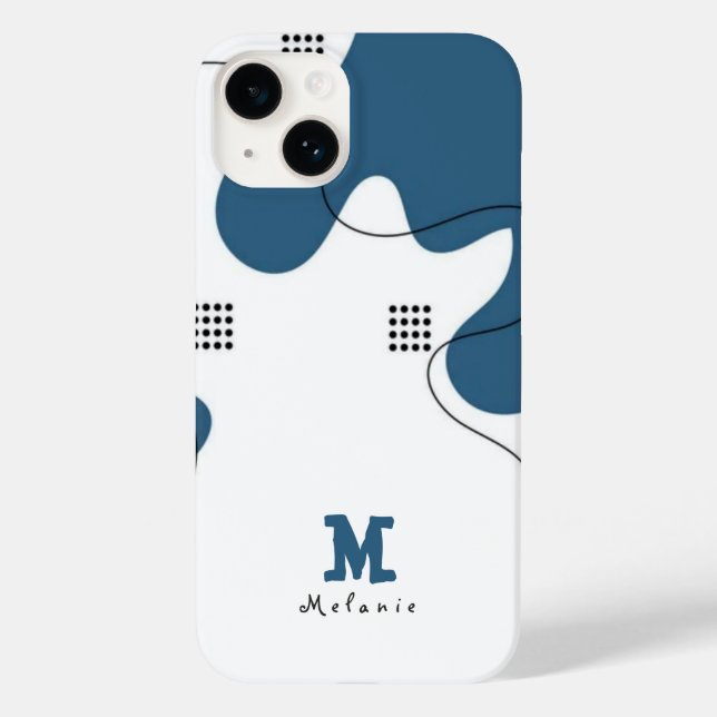 Simple blue white Abstract minimal art Monogram  Case-Mate iPhone Case (Back)