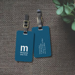 Simple Blue White Bold Monogram Luggage Tag<br><div class="desc">Elegant customisable blue luggage tag with bold monogram.</div>